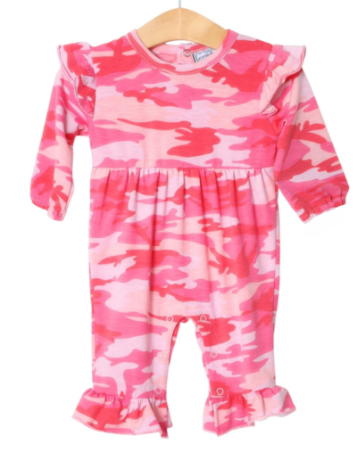Girls Pink Camo Scottie Romper by Three Sisters