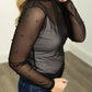 Ladies Mock Neck Mesh Top with Pearl Detail-Black