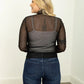 Ladies Mock Neck Mesh Top with Pearl Detail-Black