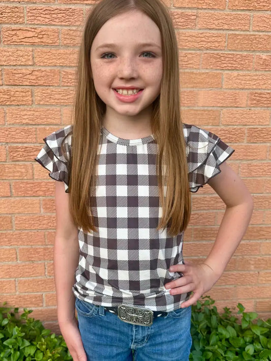 Girls Brown Plaid My Love Top by Sterling Kreek