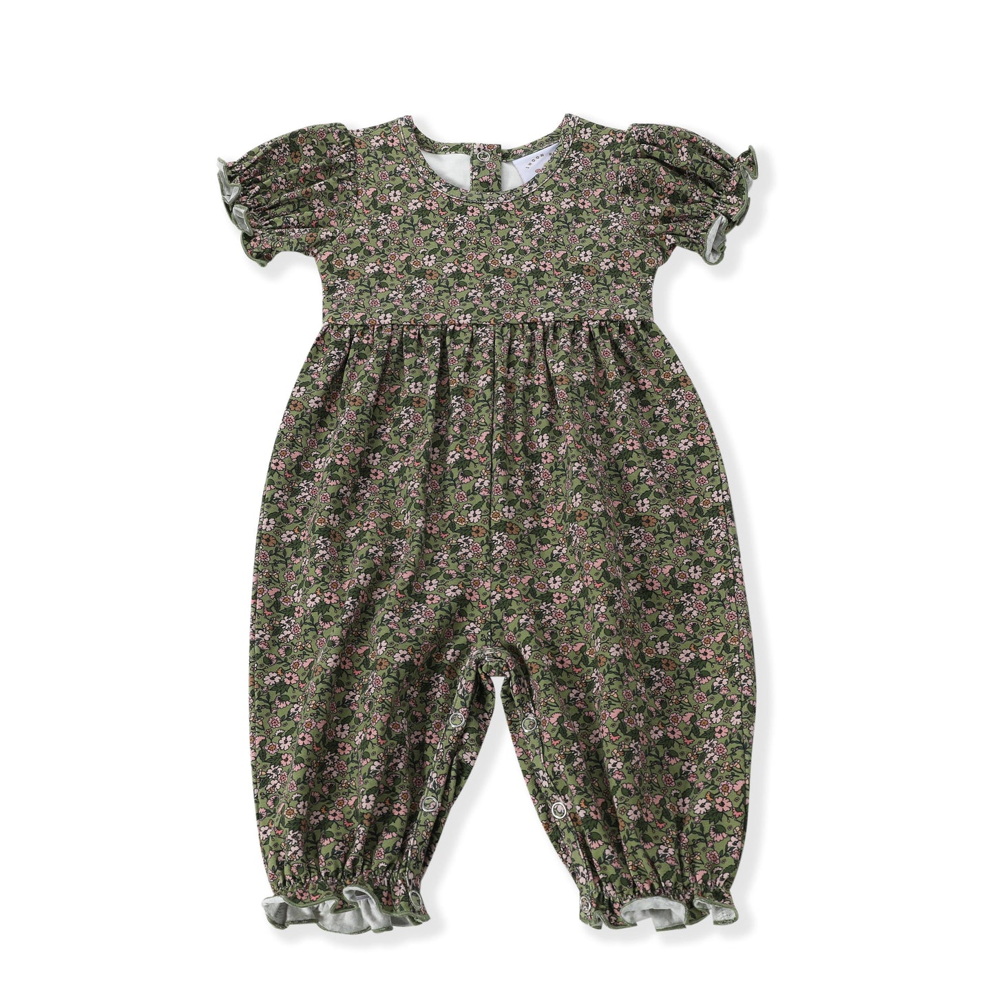 Girls Green Floral Puff Sleeve Romper by Swoon Baby