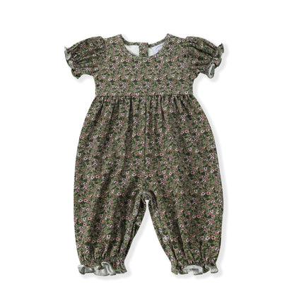 Girls Green Floral Puff Sleeve Romper by Swoon Baby