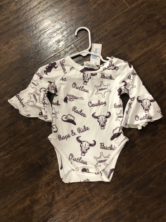 Girls White Outlaw Long Sleeve Bell Onesie or Shirt by Shea Baby