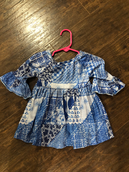 Girls Denim Print Bell Sleeve Dress by Shea Baby