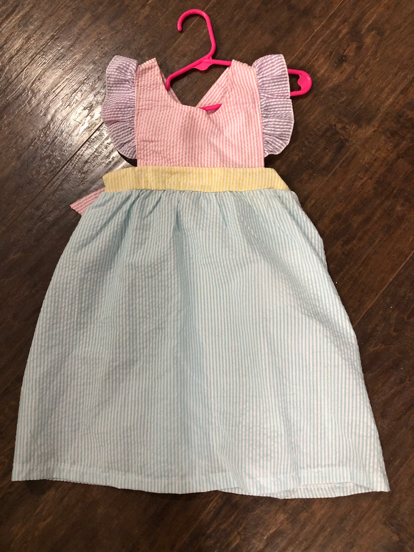 Girls Pink, Yellow, Aqua Seersucker Dress by Three Sisters