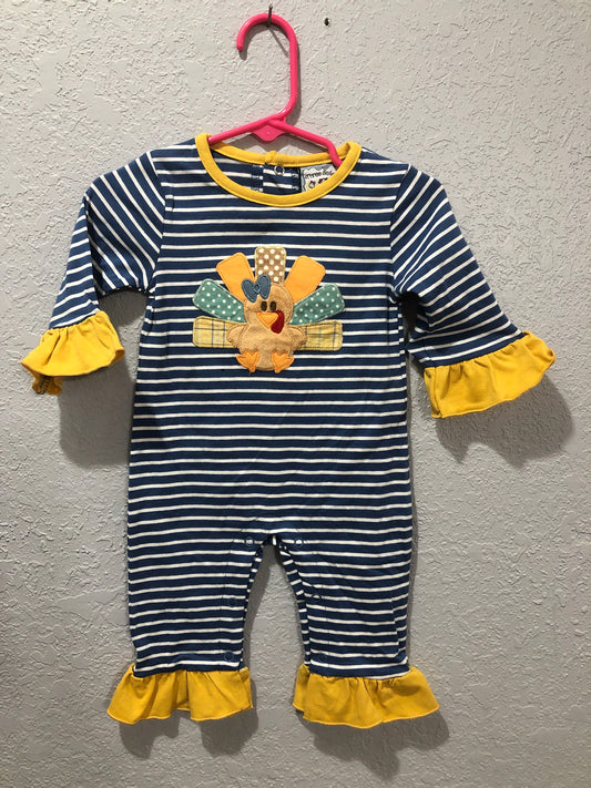 Girls Turkey Long Sleeve Romper by Three Sisters