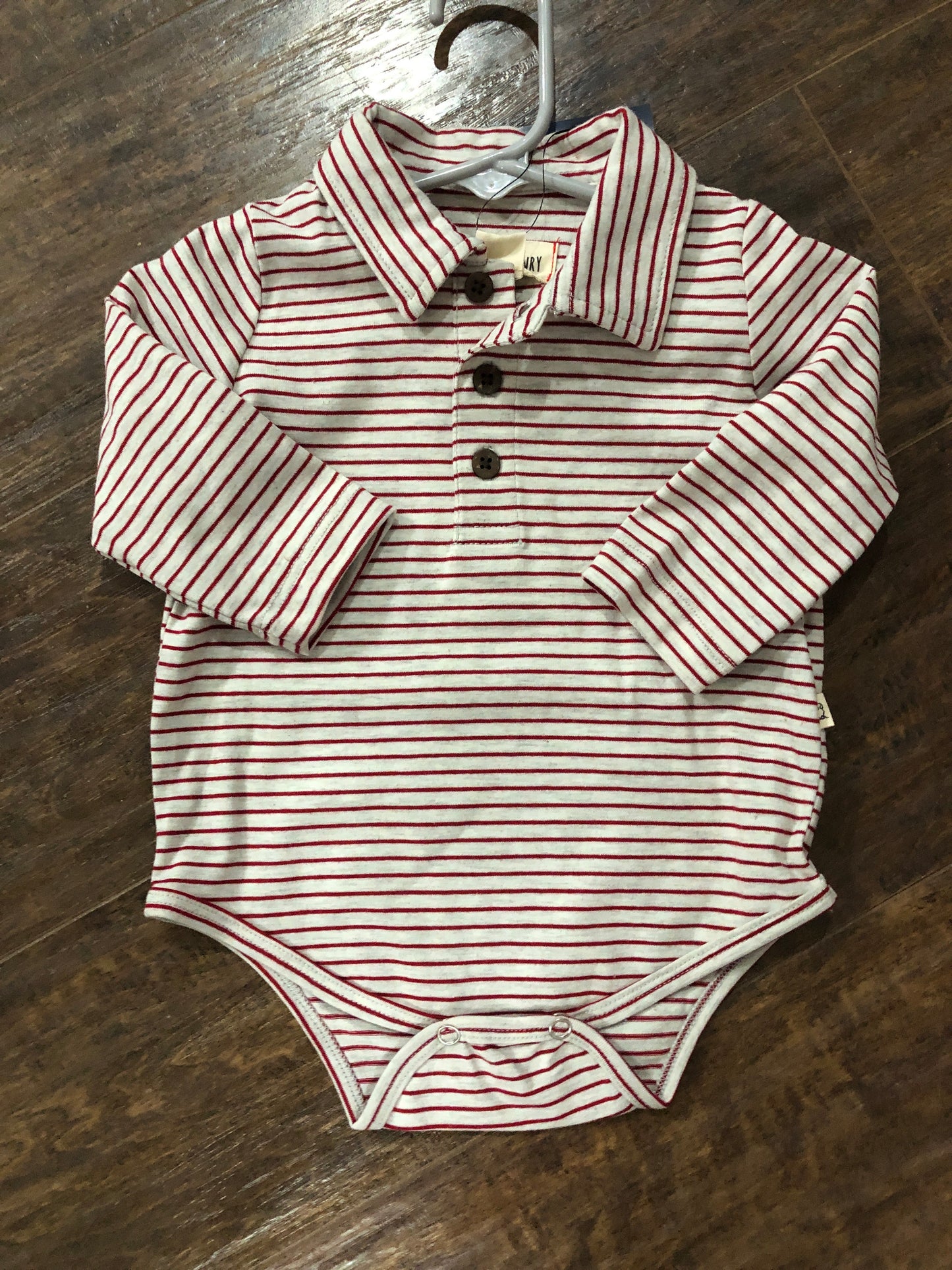 Boys Red/Natural Small Stripe Polo Onesie or Top by Me & Henry