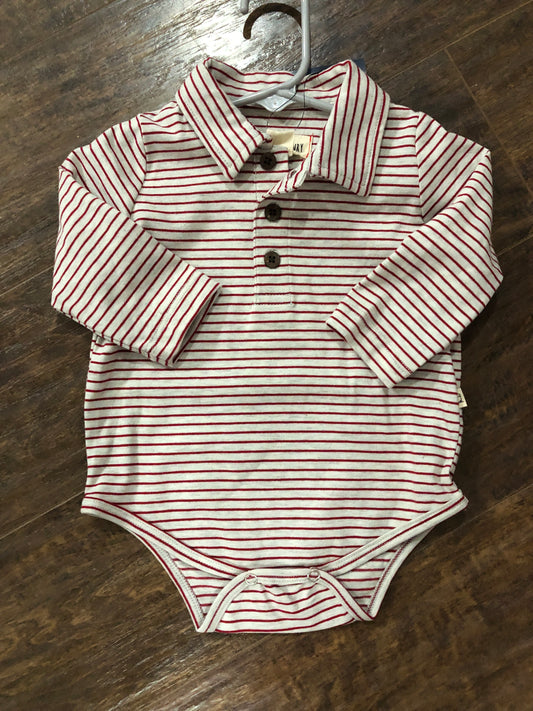 Boys Red/Natural Small Stripe Polo Onesie or Top by Me & Henry