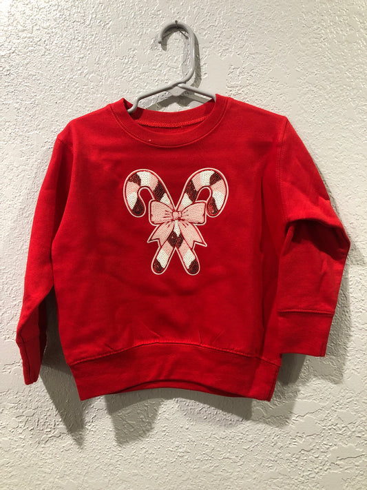 Girls Red Candy Canes w/Bow Sweatshirt by Sweet Wink