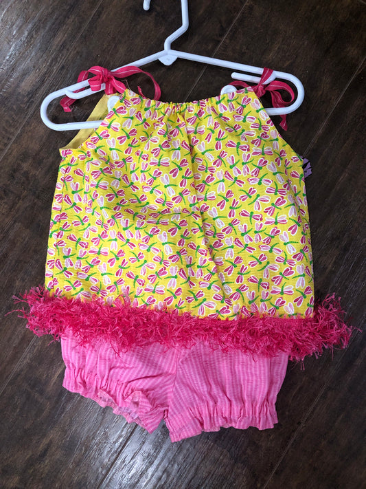 Girls Dragonfly Short Set w/Pink Trim by Ladybug Dezignz