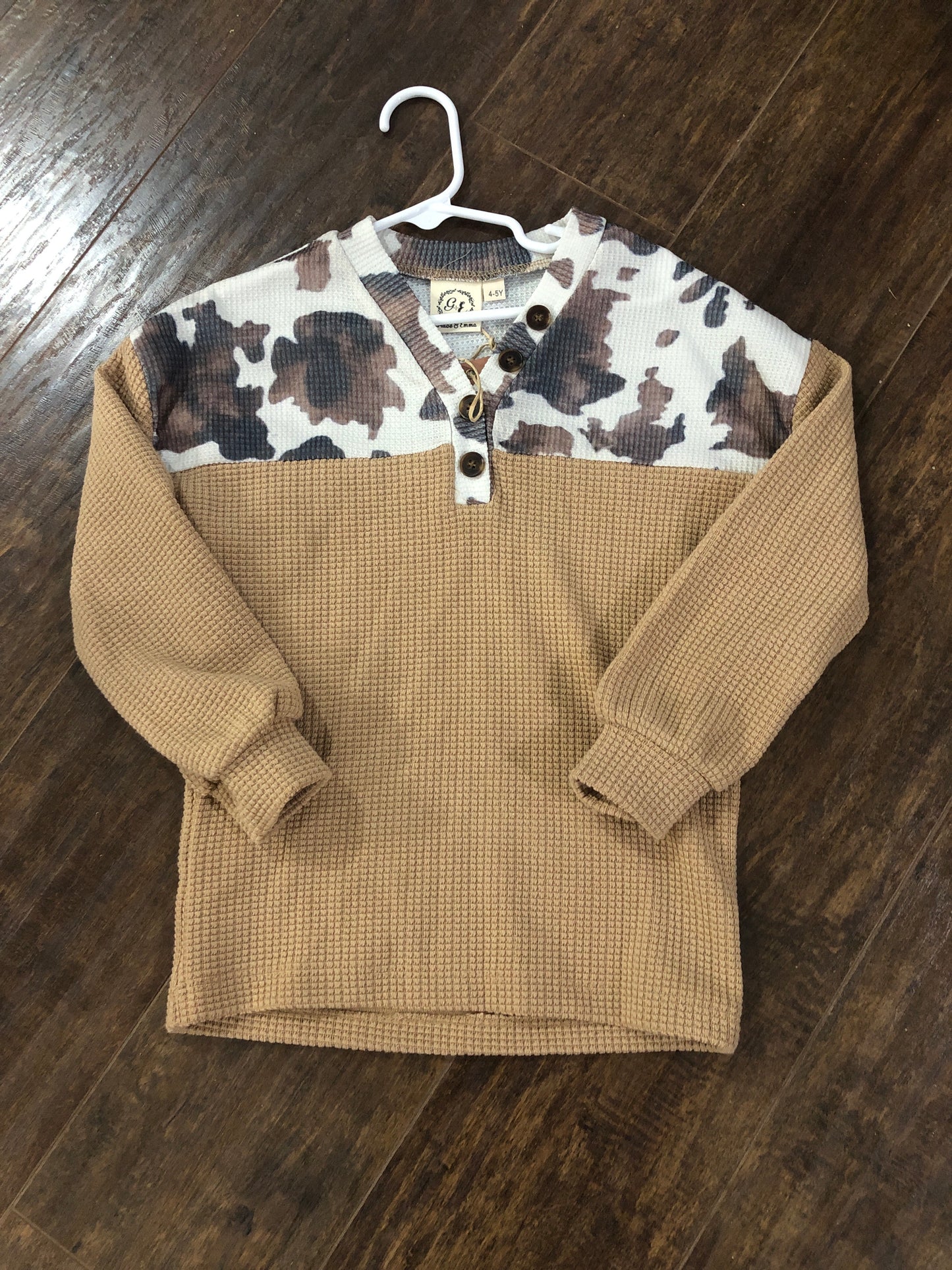 Girls Tan Waffle Knit Top by Grace & Emma