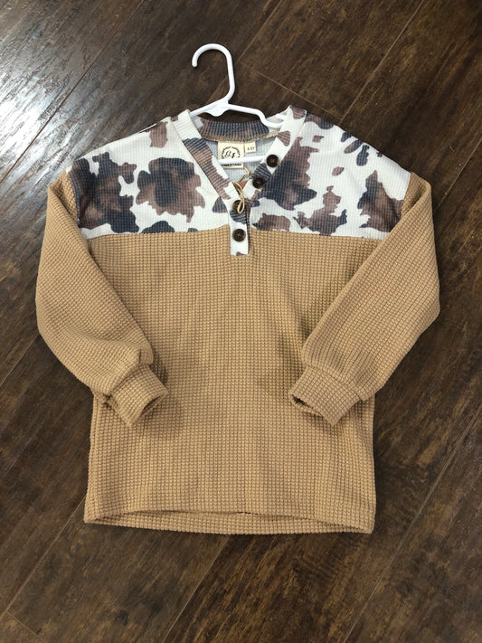 Girls Tan Waffle Knit Top by Grace & Emma