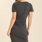 Ladies Round Neck Button Detail Dress with Ruched Side by Umgee - Charcoal