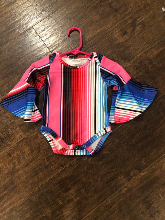 Girls Stripe Onesie with Bell Sleeves
