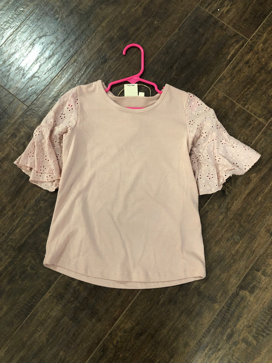 Girls Dusty Pink Top with Eyelet Sleeves by Grace & Emma