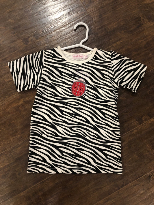 Girls Zebra Print T-Shirt w/Ladybug Applique