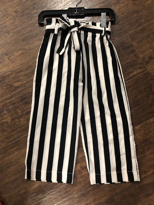 Girls Black and White Stripe Crop Pant