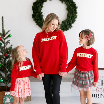 Ladies Sweet Wink Merry Patch Sweatshirt-Red