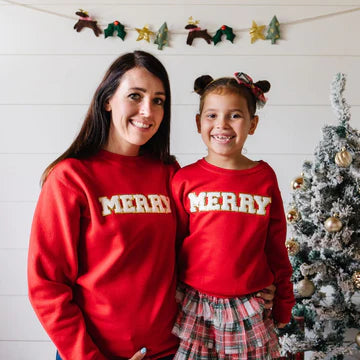 Ladies Sweet Wink Merry Patch Sweatshirt-Red