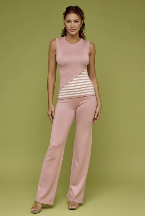 Ladies Contrast Stripe Knit Set by RIVIR - Blush Pink