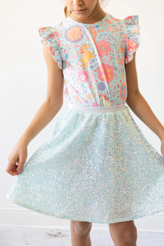 Girls Aqua Sequin Twirl Skirt by Mila & Rose