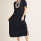 Ladies Short Sleeve Midi Dress With Classic Plaid Contrast by JODIFL - Black