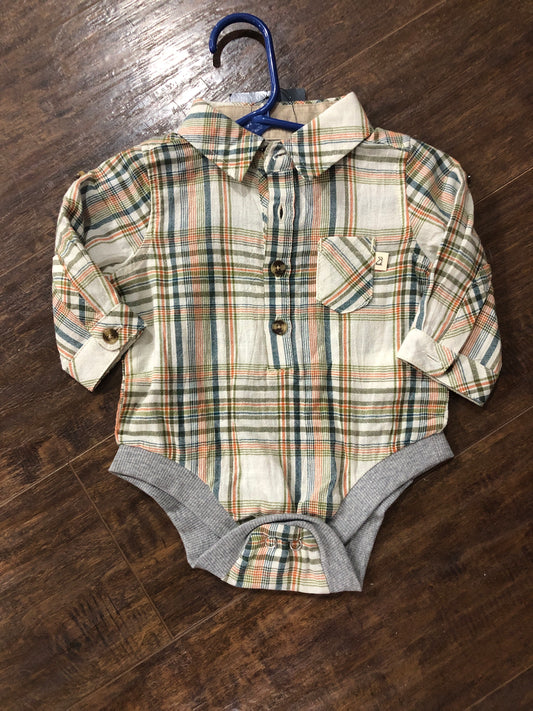 Boys Green/Navy/Rust/Cream Plaid Onesie or Shirt by Me & Henry