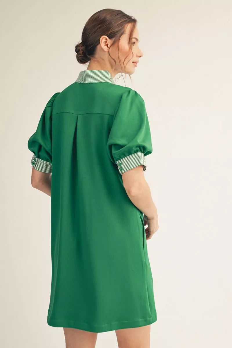 Ladies Short Puff Sleeve Shift Dress by JODIFL - Kelly Green