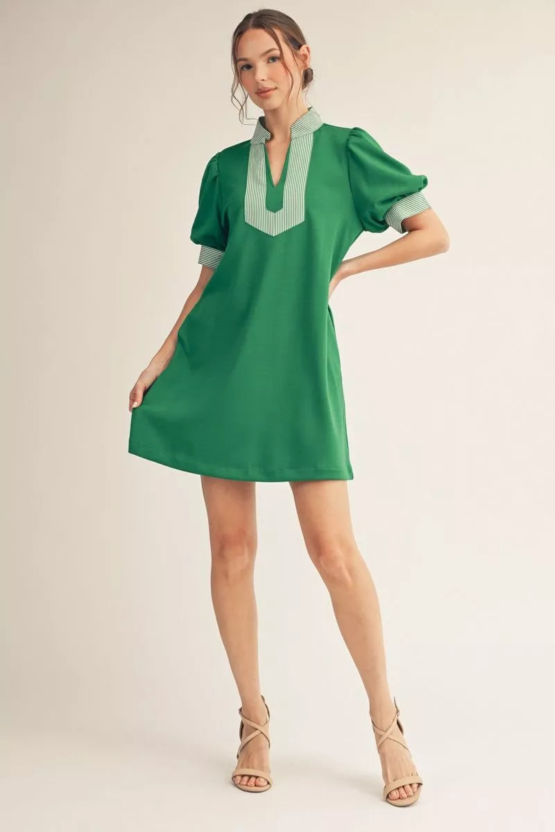Ladies Short Puff Sleeve Shift Dress by JODIFL - Kelly Green