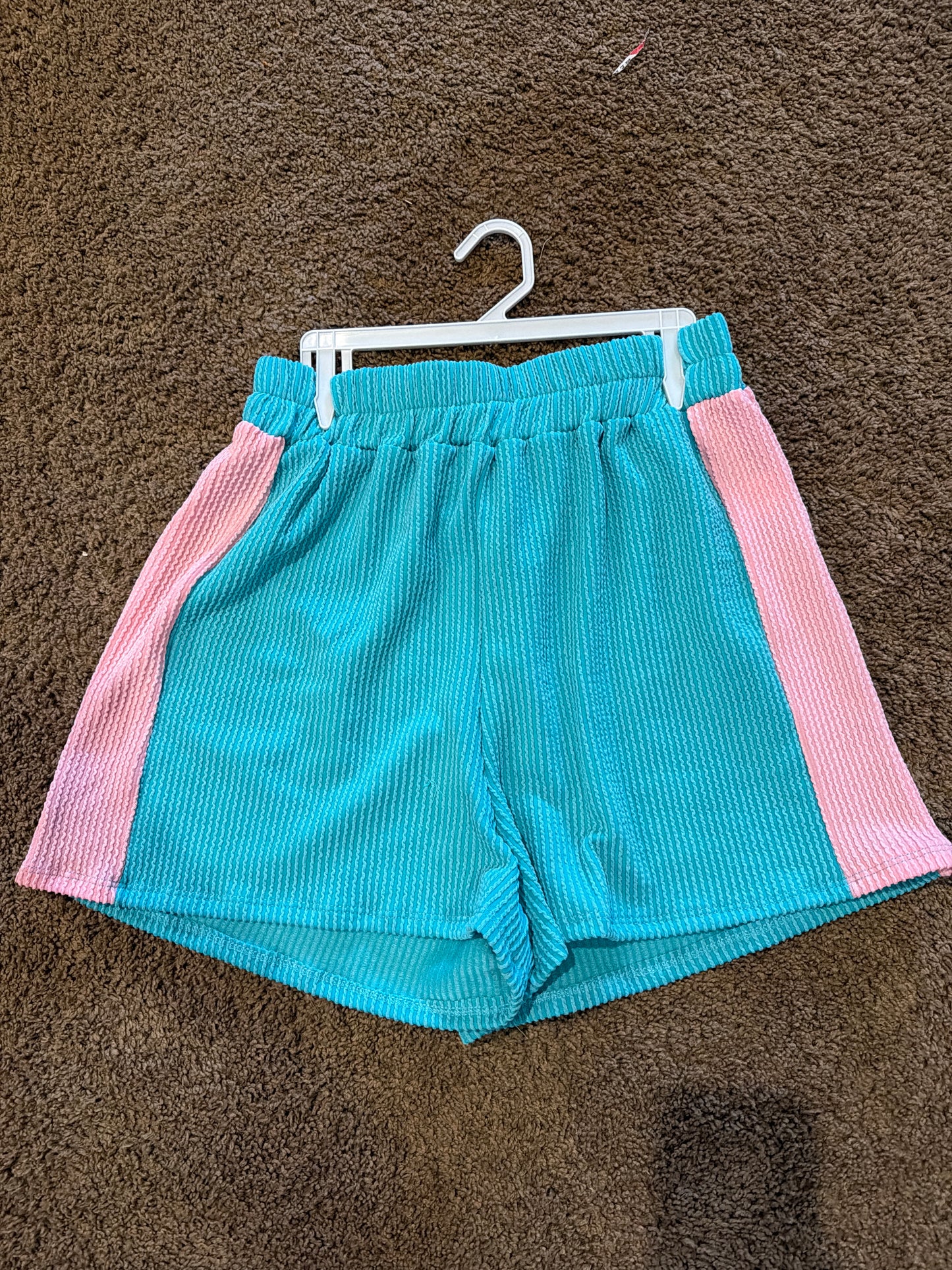 Ladies Everyday Comfy Rib Shorts-Turquoise and Pink