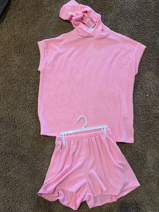 Ladies Playful Pixie Ribbed Set-Pink