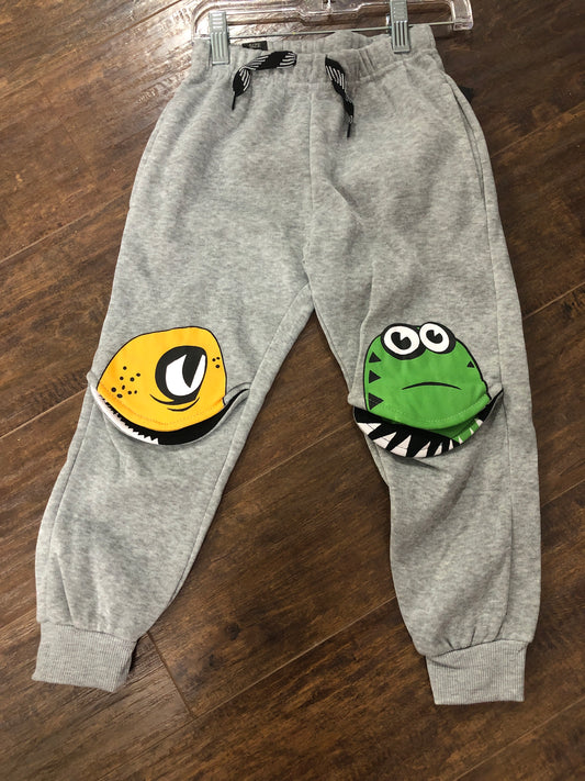 Boys Gray Pants with Monsters Knees