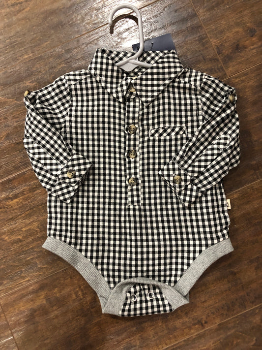 Boys Black/White Mini Check Onesie by Me & Henry