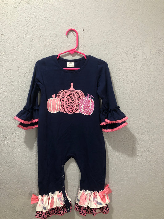 Girls Pumpkin Long Sleeve Romper