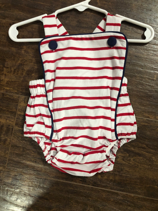 Boys Red and White Romper w/Navy Accents by Three Sisters