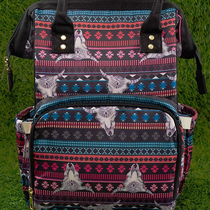 Bull Skull Geometric Print Diaper Bag