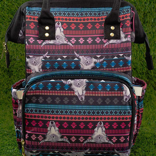 Bull Skull Geometric Print Diaper Bag