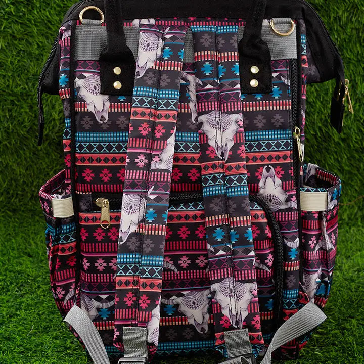 Bull Skull Geometric Print Diaper Bag