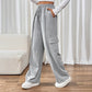 Ladies High Waist Drawstring Wide Leg Cargo Lounge Pants