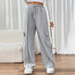 Ladies High Waist Drawstring Wide Leg Cargo Lounge Pants-Grey