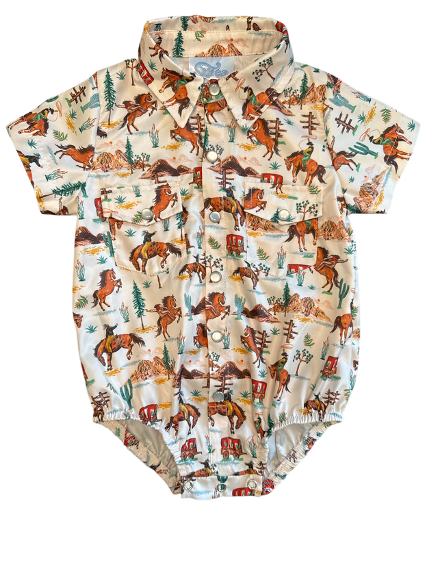 Boys Riding West SS Pearl Snap Onesie or Shirt by Shea Baby