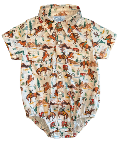 Boys Riding West SS Pearl Snap Onesie or Shirt by Shea Baby