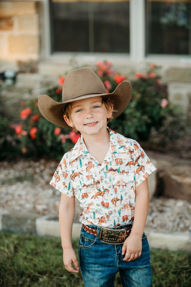 Boys Riding West SS Pearl Snap Onesie or Shirt by Shea Baby