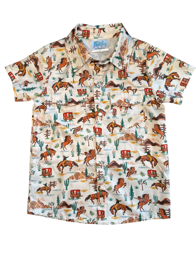 Boys Riding West SS Pearl Snap Onesie or Shirt by Shea Baby