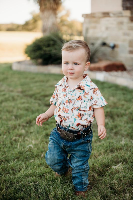 Boys Riding West SS Pearl Snap Onesie or Shirt by Shea Baby