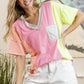 Ladies Bibi Tri-Blend V-Neck Color Block Top - Coral/Neon Pink/Neon Yellow