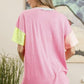 Ladies Bibi Tri-Blend V-Neck Color Block Top - Coral/Neon Pink/Neon Yellow