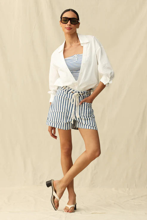 Ladies BAYEAS Tamsin High Rish Shorts - White and Blue