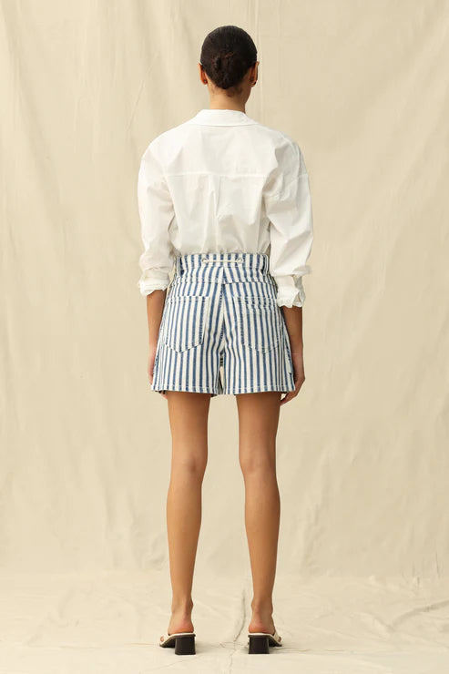 Ladies BAYEAS Tamsin High Rish Shorts - White and Blue