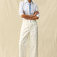 Ladies BAYEAS High Rise Wide Leg Pants with Flowers-White